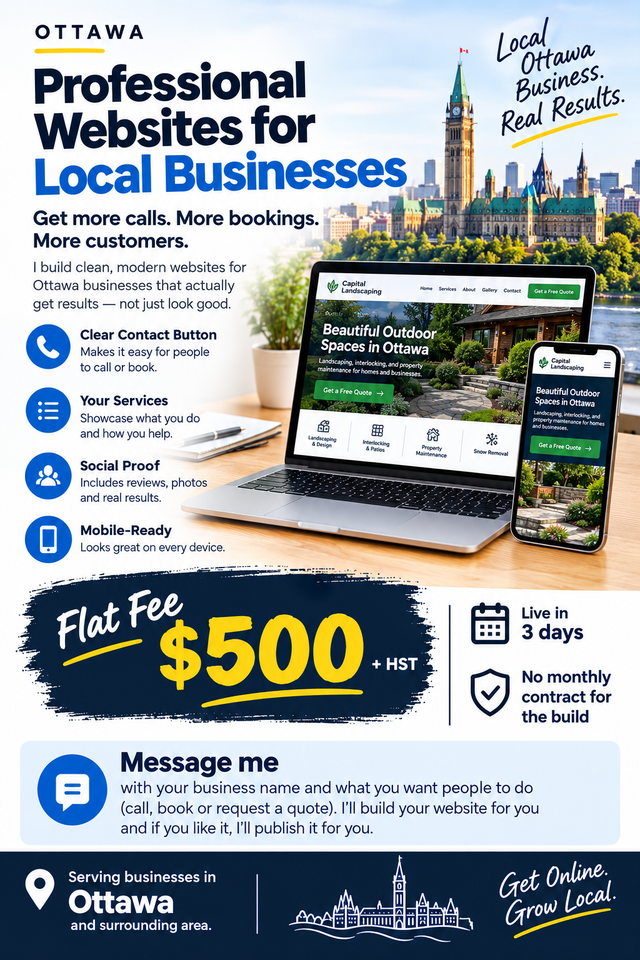 Professional Website for Your Ottawa Business  ($500 + HST)