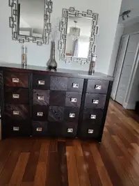 Dresser - contemporary dark brown wood with metal handles