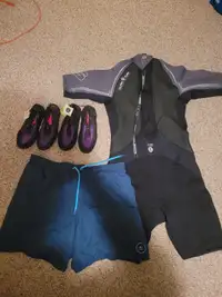 Seadoo Wetsuit + Water Shoes + Oneil Swim Shorts