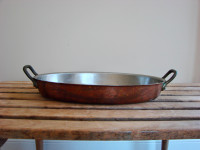 Villedieu France Vintage Copper Pan Oval Gratin 14 Casserole Pot