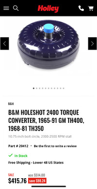 B&M 2400 Stall Torque Converter TH350 TH400
