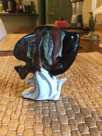 MCM Ceramic Drip Glaze Fish With Seaweed Sculpture