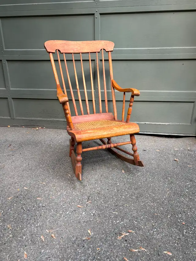 OLD  WOODEN  ROCKING  CHAIR WITH  CANE  SEAT