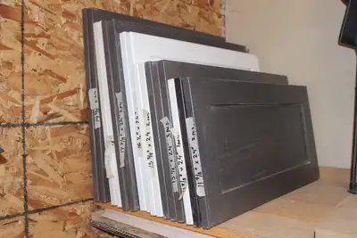 New doors newer used. $1.- each OBO. 19 3/4" x 24" 2pcs. 18"x 24" 2pcs 17 7/8' x 24" 2pcs. 16 1/2" x...