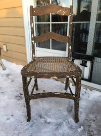 Rare Vintage 19th Century Round Caned Ladder back Chair with Pat