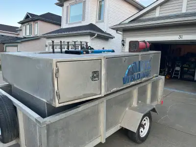 8’ steel skid W/ aluminum cabinets and approx 200 litre single wall tidy tank. Miller Trailblazer 32...