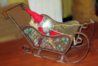 Sturdy Big Metal Sleigh with Sitting Santa Holding Reins