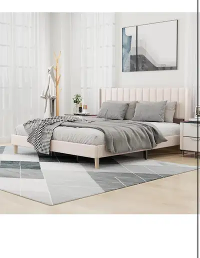 Brand new in box missing one leg check ad pictures Upholstered Platform King Size Bed Frame with Hea...