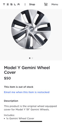 Set of 4 Tesla Y 29" Gemini wheel covers