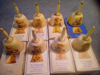 Goebel Hummel annual bells, 1st - 8th Ed, with boxes, autograph.
