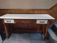 Wooden desk, white trim...