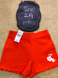 Brand new Orange cotton shorts - with Hibiscus flower print - 24