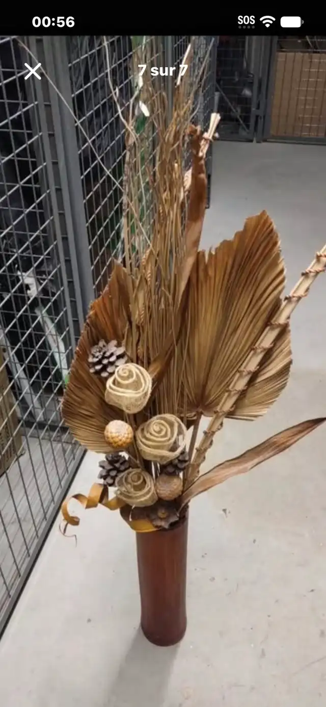 Bamboo Vase with Dried Floral Arrangement