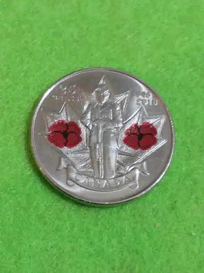 Beautiful 2010 Canada uncirculated colourized quarter KM #1028, View more