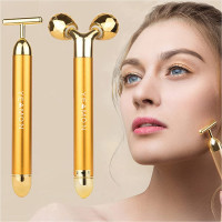 2 in 1 Face Massager Golden Facial Electric 3D Roller and T Arm