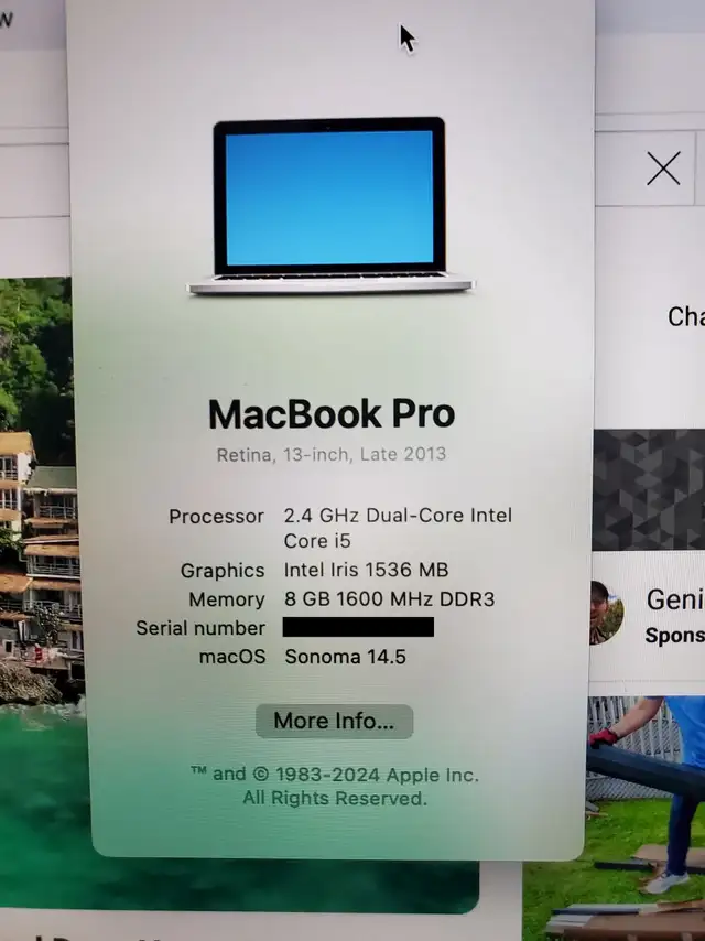 Retina MacBook pro (late 2013) i5 8GB RAM 256GB SSD A1 condition in Laptops in London - Image 3