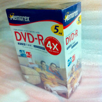 Recordable DVD-R 120 Memorex Min 4.7GB 5 Pack Blank Discs NEW