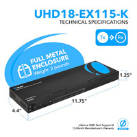 Ultra HD 1x8 HDMI Extender Splitter Over CAT6/7-115Ft 4K