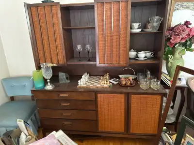 Mid-Century Modern Rattan China Cabinet, View more