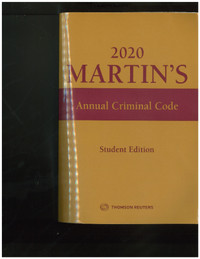 Martin's Annual Criminal Code 2020 Student Edition 9780779890743