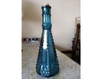 Vintage Morey Florentine blue glass decanter 12" tall