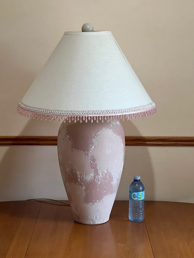 Large Pink Ceramic Lamp with Beaded Shade in Indoor Lighting & Fans in Belleville - Image 3
