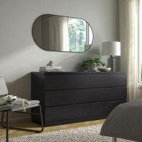 IKEA 6 Drawer Dresser - Black Brown + Glass Top