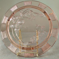 SHARON Cabbage Rose FEDERAL Depression GLASS Footed CAKE PLATE