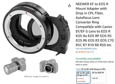 NEEWER EF to EOS R Mount Adapter with Drop in CPL Filter, AF, View more
