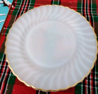 Vintage Anchor Hocking White Golden Swirl Milk Glass Plate