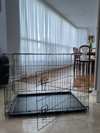 Dog's double door wire cage with a tray