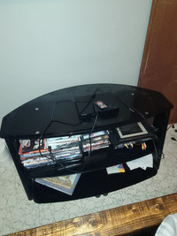 3 lever black glass tv stand