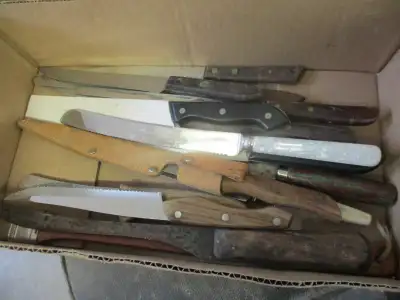 BOXFULL OF OLD 1970s & 1980sd KITCHEN KNIVES $5. EA. SHEFFIELD, View more