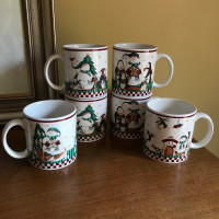 Set of 6 Vintage Snowman & Penguins Mugs by Debbie Mumm