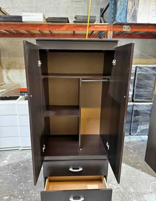 Modern Dark Brown Wooden Wardrobe with Drawer & Hanging Space in Dressers & Wardrobes in City of Toronto - Image 2