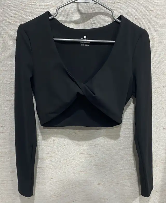 Cropped Long Sleeve Top Black Large Womens (288)