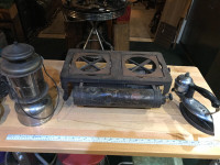 Antique Coleman Stove, Lantern, & Iron
