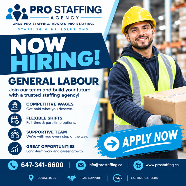 Now Hiring General Labour - Etobicoke Area - Apply Today | General ...