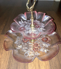 Antique two tiered glass platter 