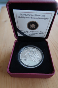 2010 Canadian $20 Moonlight Pine Cones Swarovski silver coin
