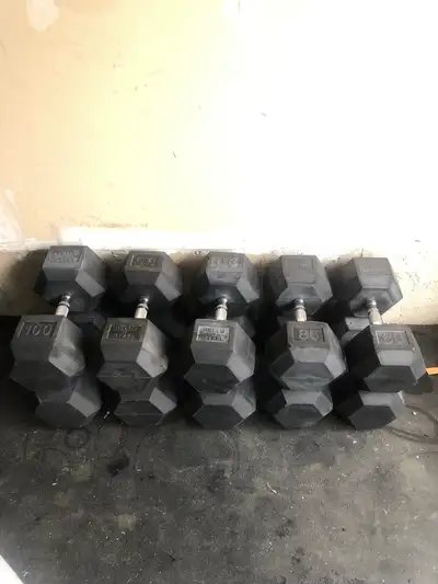 80-100lb rubber hex dumbbell set- bells of steel, View more