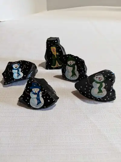 Lump Of Coal Hand painted Lot of 5Signed Stone Folk Art, View more