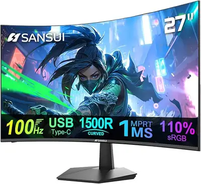 SANSUI ES-27C1 Curved 27 Inch Monitor with USB-C Speakers 100Hz, View more