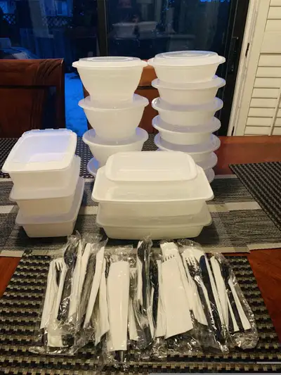 17 reusable Plastic Containers / Storage with FREE cutlery, View more