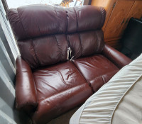 Lay-Z-Boy All Leather Brown Reclining Loveseat Sofa