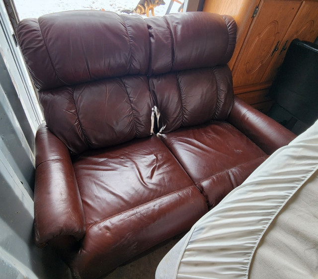 Lay-Z-Boy All Leather Brown Reclining Loveseat Sofa in Couches & Futons in Peterborough