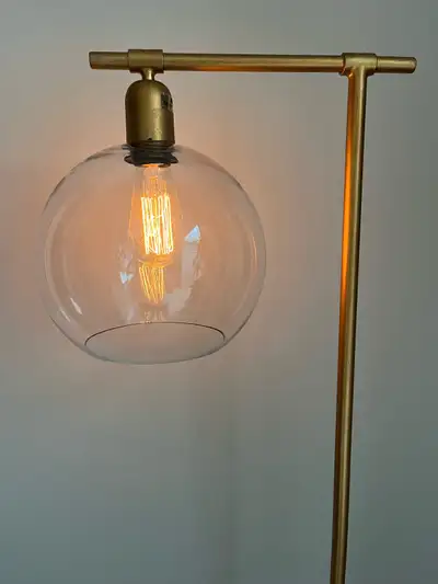 MIDCENTURY MCM FLOOR LAMP WITH GLASS GLOBE SHADE, View more