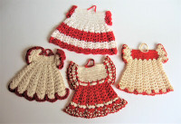 Vintage Crocheted Dress Potholders in Red and White