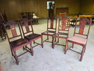 set of 5 vintage solid wood chairs, View more