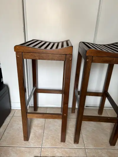 Set of Two Wooden Bar Stools, View more